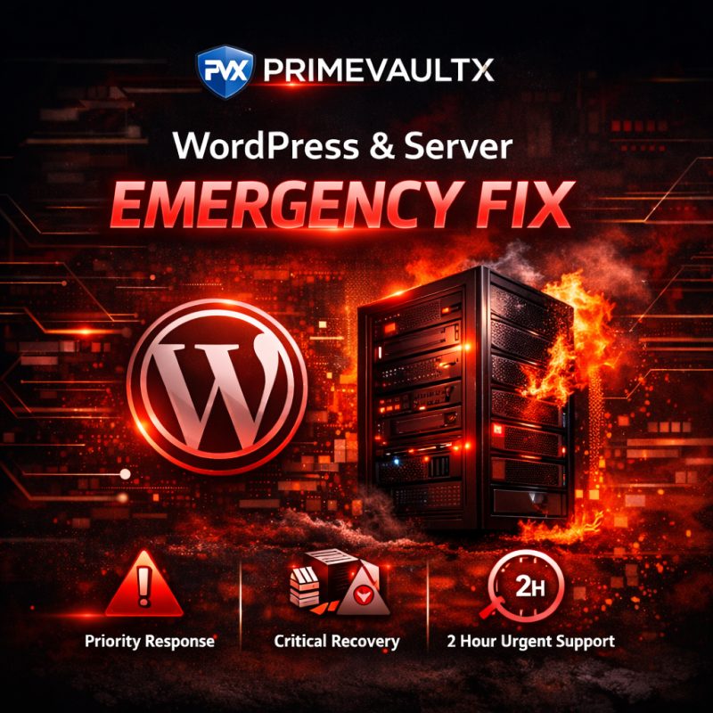 PrimeVaultX WordPress & Server Quick Fix — priority response and urgent support